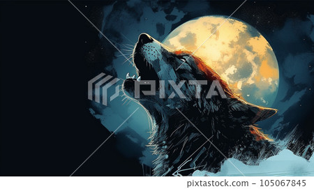 Generative AI, A majestic wolf howling at the moon against a night sky 105067845