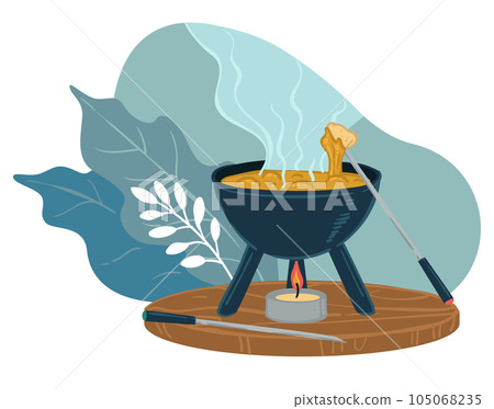 Cooking dinner in restaurant, pot with soup vector 105068235