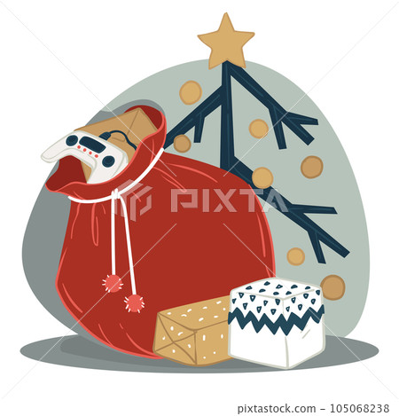 Bag with presents for children on New Year xmas 105068238