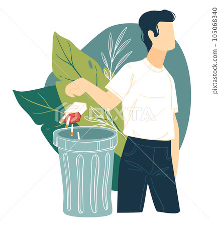 Male character quitting smoking, man throwing cigarettes vector Male character quitting smoking, man throwing cigarettes vector 105068340