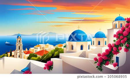 View on the caldera, Oia, Santorini, Greece - Generative AI 105068935