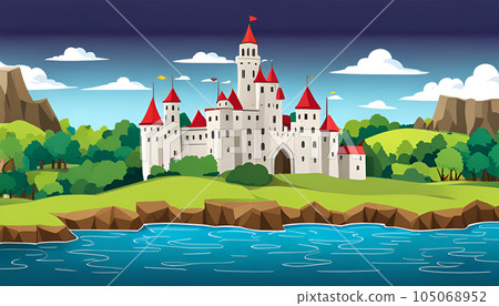 Fantasy castle near water - Generative AI 105068952