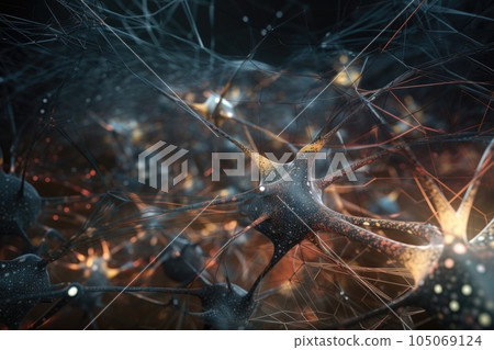 artist's depiction of neural network, with interconnected neurons and synapses visible, created with generative ai 105069124