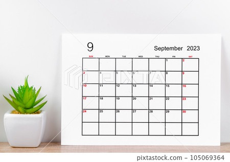 The September 2023 monthly calendar for 2023 on wooden background. The September 2023 monthly calendar for 2023 on wooden background. 105069364