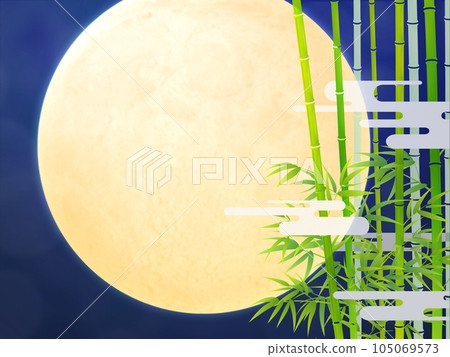 滿月和竹林在夜色中閃閃發光 105069573