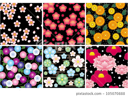 優雅的日本花無縫圖案集 105070888