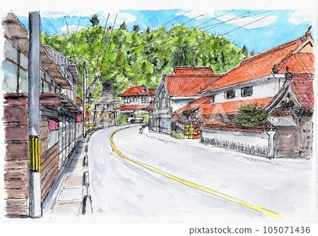 A retro townscape facing an old highway 105071436