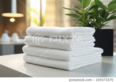 White clean towels in the bathroom Generative AI 105071670