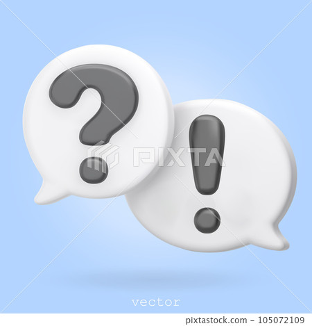3d rendering faq icon, question and exclamation mark sign with speech bubble. Ask FAQ and answer solution information. Customer support. Question answer sign. Cartoon 3d concept. Vector illustration 3d rendering faq icon, question and exclamation mark sign with speech bubble. Ask FAQ and answer solution information. Customer support. Question answer sign. Cartoon 3d concept. Vector illustration 105072109