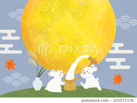 手繪可愛兔子框（藍色）配年糕 105072176