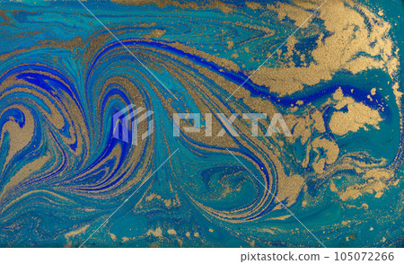 Marbled Blue Abstract Background. Liquid Marble Pattern with Gold Powder. Marbled Blue Abstract Background. Liquid Marble Pattern with Gold Powder. 105072266