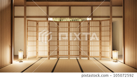Interior, Empty room and tatami mat floor room japanese style. Interior, Empty room and tatami mat floor room japanese style. 105072592