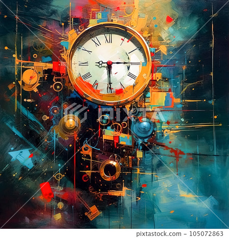 Conceptual acrylic painted colourful hourglass clock Conceptual acrylic painted colourful hourglass clock 105072863