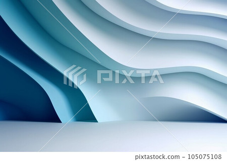 Paper craft background. A space with curved walls with a gradation from white to light blue. AI generated image 105075108