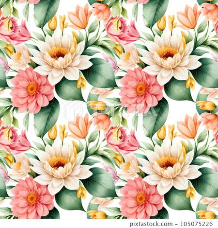 Floral shape watercolor seamless pattern. Floral shape watercolor seamless pattern. 105075226