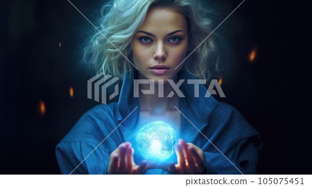 A captivating witch with piercing eyes and flowing robes, AI generated 105075451