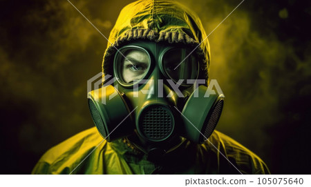 A person clad in a full-body chemical protective suit and respirator, equipped to handle dangerous chemical spills and toxic substances AI generated A person clad in a full-body chemical protective suit and respirator, equipped to handle dangerous chemical spills and toxic substances AI generated 105075640