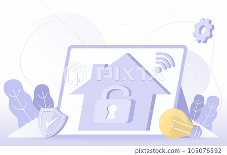 Smart home control concept. Home security application on device. Digital remote application to lock, unlock your house. Flat vector design illustration. Smart home control concept. Home security application on device. Digital remote application to lock, unlock your house. Flat vector design illustration. 105076592