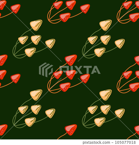 Hand drawn toadstool mushrooms seamless pattern. Magical fly agaric wallpaper. Hand drawn toadstool mushrooms seamless pattern. Magical fly agaric wallpaper. 105077018
