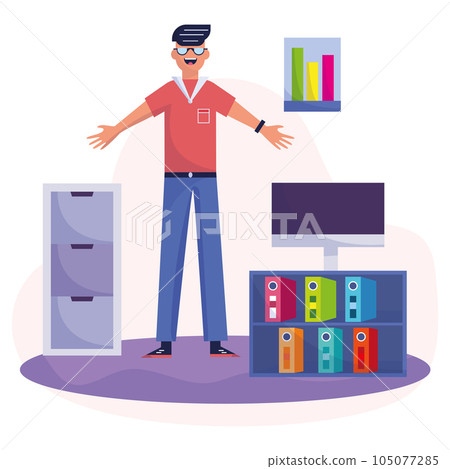 Business environment concept with business man character and files Vector 105077285