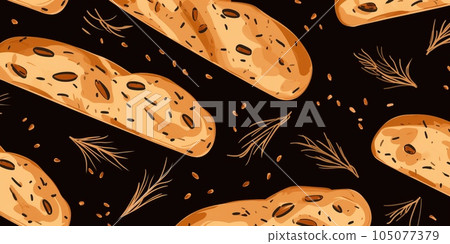 Freshly Baked Focaccia Bread Cartoon Horizontal Background Illustration. Crusty Pastry, Gourmet Bakery. Ai Generated Drawning Background Illustration with Aromatic Traditional Focaccia Bread. 105077379