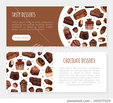Chocolate Dessert Food Banner Design with Sweet Pastry Vector Template Chocolate Dessert Food Banner Design with Sweet Pastry Vector Template 105077429