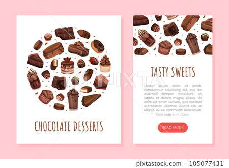 Chocolate Dessert Food Banner Design with Sweet Pastry Vector Template Chocolate Dessert Food Banner Design with Sweet Pastry Vector Template 105077431