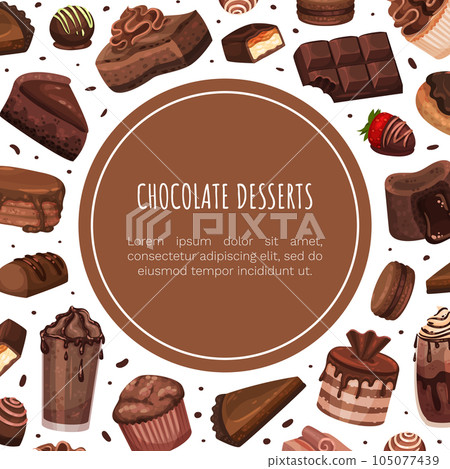 Chocolate Dessert Food Banner Design with Sweet Pastry Vector Template 105077439