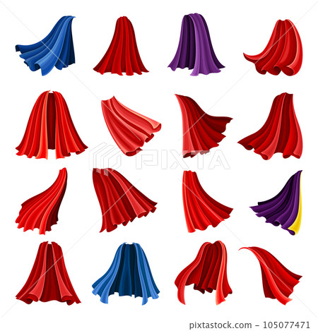 Red and Blue Cloak or Cape as Loose Silk Garment Worn Over Clothing Big Vector Set 105077471