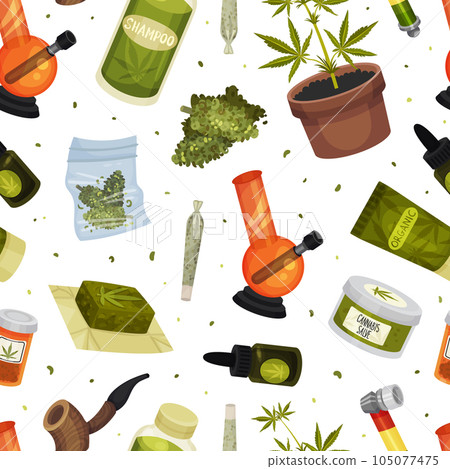 Cannabis or Hemp Drug Seamless Pattern Design Vector Template Cannabis or Hemp Drug Seamless Pattern Design Vector Template 105077475