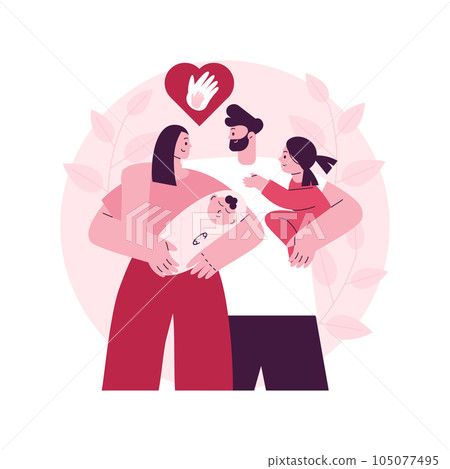 Parental responsibility abstract concept vector illustration. Rights responsibilities, social roles, cooking dinner, doing homework, child care, happy family, playing together abstract metaphor. 105077495