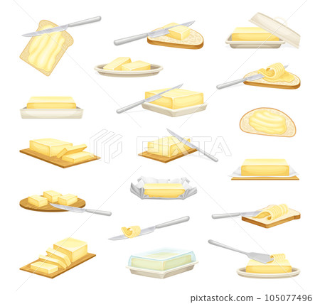 Butter as Fat Dairy Product Made from Milk Big Vector Set 105077496