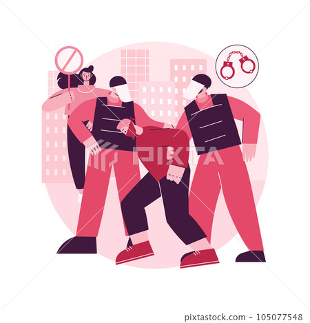 Arrest abstract concept vector illustration. Demonstration, public protest arrest, objection and disapproval, mass unrest, riot police, use of force, law enforcement, detention abstract metaphor. 105077548