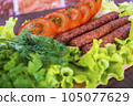 Lulya-kebab. Shish kebab on a stick, minced meat. Traditional Caucasian dish.  105077629