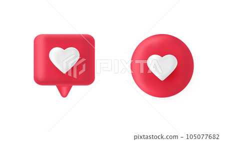 3d render red like icon set. Pink comment button. Social media bubble with heart. Love element. Notification label. Share tag. Notice people. Chat speech balloon. Emoji reaction. Vector illustration 3d render red like icon set. Pink comment button. Social media bubble with heart. Love element. Notification label. Share tag. Notice people. Chat speech balloon. Emoji reaction. Vector illustration 105077682