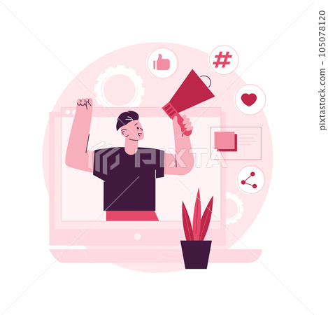 Online activism abstract concept vector illustration. Internet activism, digital communication, social media posting, information delivery, target audience, hashtag marketing abstract metaphor. 105078120