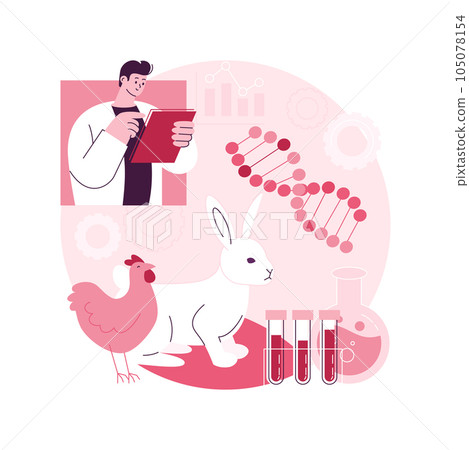 Genetically modified animals abstract concept vector illustration. Genetically modified food, animal gene experiment, dna engineering industry, disease resistant livestock abstract metaphor. 105078154
