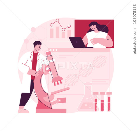Biotechnology abstract concept vector illustration. Biological science, biotech company, bioengineering industry, genome engineer, biotechnology equipment, laboratory research abstract metaphor. 105078158