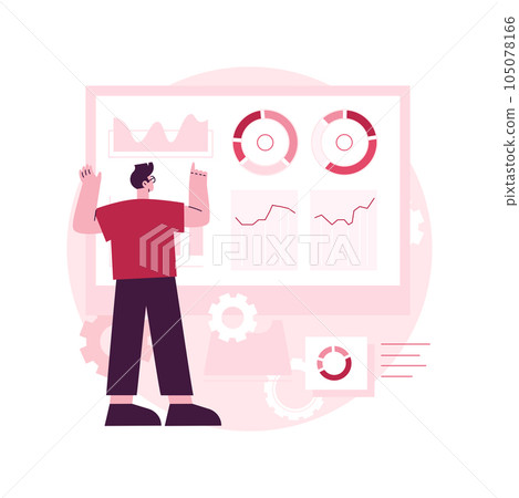 Social media dashboard abstract concept vector illustration. Marketing interface, social media metrics, schedule posting, online digital campaign, image-based content calendar abstract metaphor. 105078166