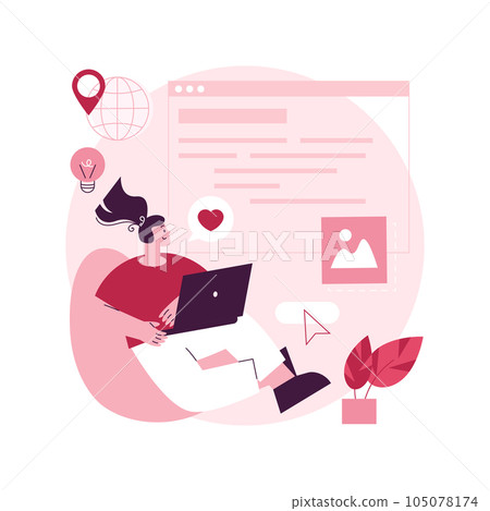 Blog abstract concept vector illustration. Social media platform, influencer, personal brand promotion, recent stories and post, attract followers and subscriptions, viral content abstract metaphor. 105078174