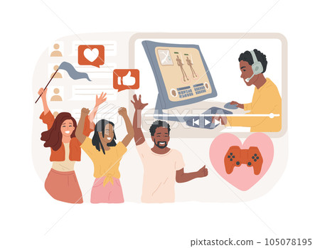 Esport fans isolated concept vector illustration. Computer game, e-sport fan club and community, esports organization, global entertainment movement, competitive gaming tournament vector concept. Esport fans isolated concept vector illustration. Computer game, e-sport fan club and community, esports organization, global entertainment movement, competitive gaming tournament vector concept. 105078195