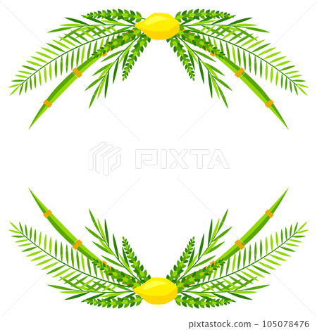 Happy Sukkot decorative frame. Holiday background with Jewish festival traditional symbols. 105078476