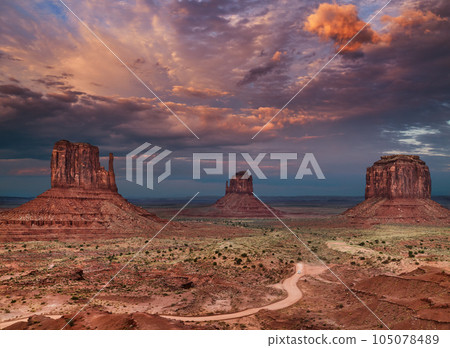 Monument Valley at sunset Monument Valley at sunset 105078489