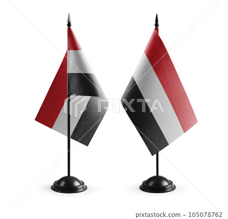 Small national flags of the Yemen on a white background 105078762