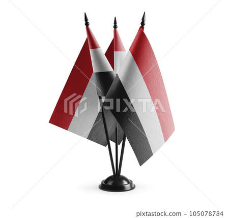 Small national flags of the Yemen on a white background 105078784
