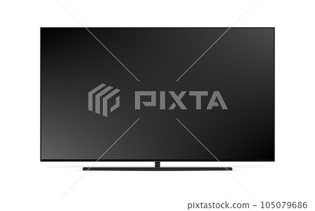 Realistic illustration of black TV with stand. 4K flat screen lcd or oled, plasma 105079686