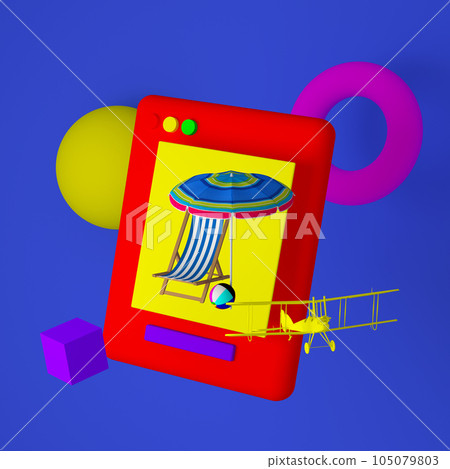 3D mobile phone with ticket for flight airplane, tourism and travel planning with flight plane. 3d travel booking and service. 3d phone icon, render illustration. Travel concept. 105079803