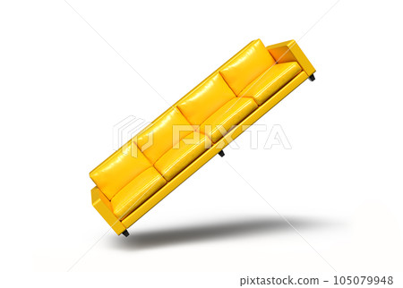 floating yellow sofa isolated on white. 3d illustration 105079948