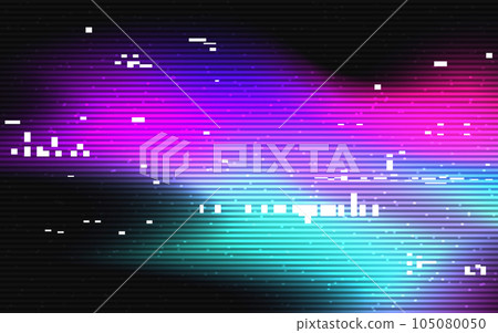 Glitch abstract backdrop. Color bright distortions. Abstract white shapes and lines. Broken video signal with noise. Modern gradient texture for poster or banner. Vector illustration 105080050
