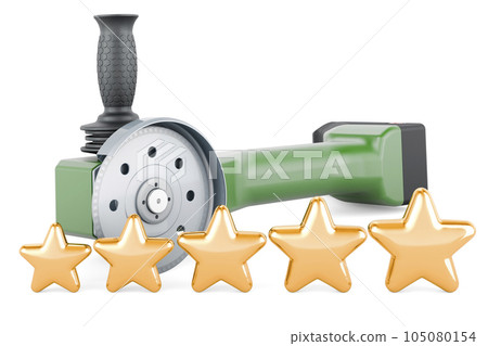 Angle grinder with five golden stars. 3D rendering 105080154